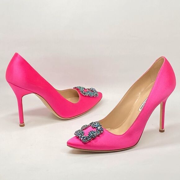 Manolo Blahnik Hangisi 105 Embellished Satin Pumps size 39 - Picture 12 of 15